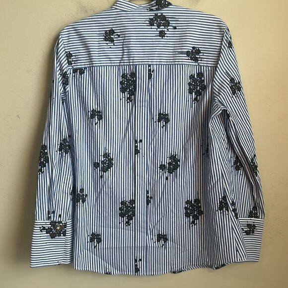 Derek Lam 10 Crosby Striped Mock Neck Button Up Top 8 - Picture 5 of 6